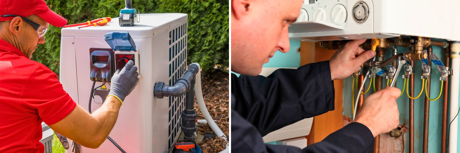 Image of maintenance works on a heat pump and boiler